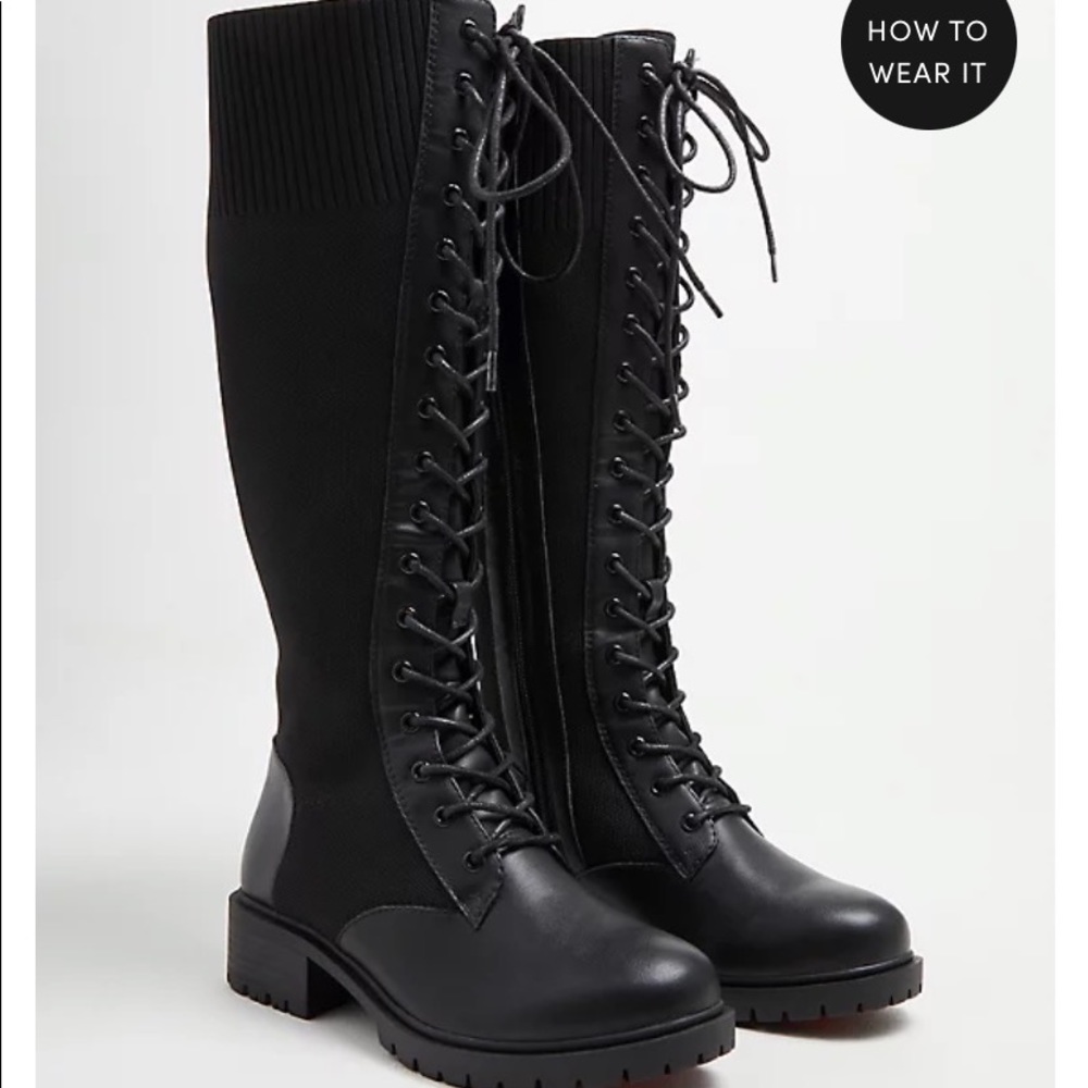 Torrid - Stretch Knit Combat Knee Boot - 9 WW - Extra Wide Width, Wide Calf
